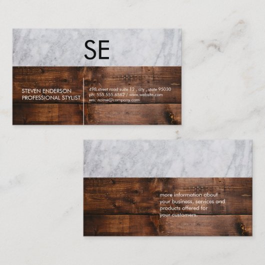 Marmer en houtversiering visitekaartje (Voorkant / Achterkant)