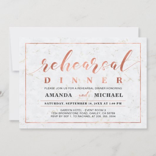 Marmer en koper | Moderne repetitie voor bruiloft Kaart (Voorkant)