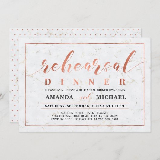 Marmer en koper | Moderne repetitie voor bruiloft Kaart (Voorkant / Achterkant)
