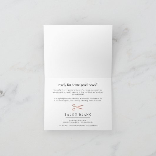 Marmer- en Roos Gold-schaar | Hair Salon Business Bedankkaart (Binnen)