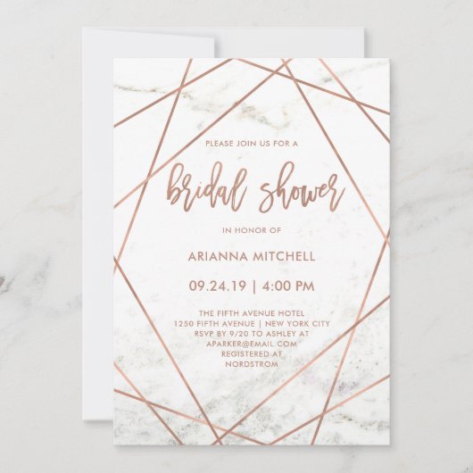 Marmer en Roos Goud Geometrisch Vrijgezellenfeest Kaart (Voorkant)