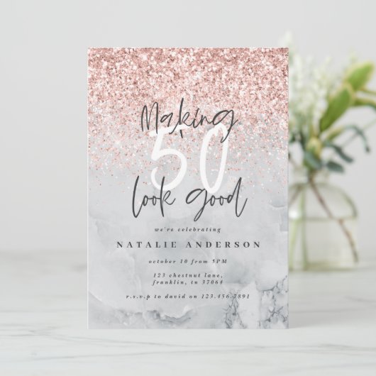 Marmer en roos goud moderne 50e verjaardag (Staand voorkant)