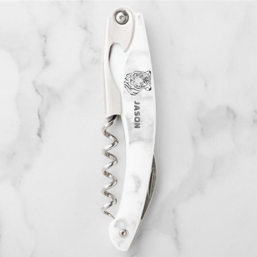 Marmer en tijgerkop kurkentrekker (Voorkant)