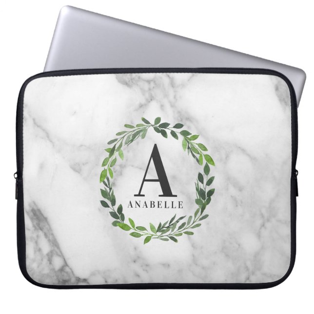 Marmer en waterverf op maat gesneden laptop sleeve (Voorkant)
