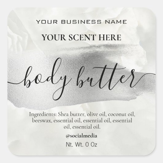 Marmer en zilveren accent body boter labels (Voorkant)