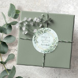 Marmer Eucalyptus Greenery Geometric Wedding Ronde Sticker<br><div class="desc">Deze elegante waterverf botanische trouwstickers bevatten bouquets van sage green eucalyptus greenery die een goud geometrisch lijst versieren. De achtergrond is een elegante marmertextuur.</div>