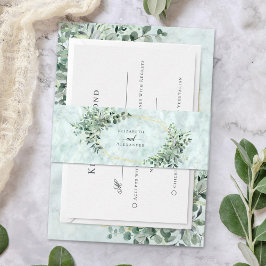 Marmer Eucalyptus Groenelementen Goud Elegante Tro Uitnodigingen Wikkel