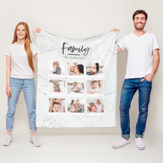 Marmer familie multi-foto foto afdruk fleece deken (In situ)