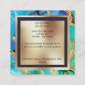 Marmer faux goudblauwe groene vierkant monogram vierkante visitekaartje (Achterkant)