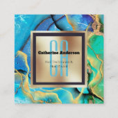 Marmer faux goudblauwe groene vierkant monogram vierkante visitekaartje (Voorkant)