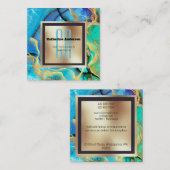 Marmer faux goudblauwe groene vierkant monogram vierkante visitekaartje (Voorkant / Achterkant)