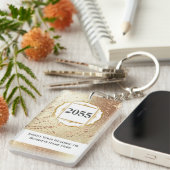 Marmer faux gouden witte geologische edelsteen sleutelhanger (Voorkant Rechts)