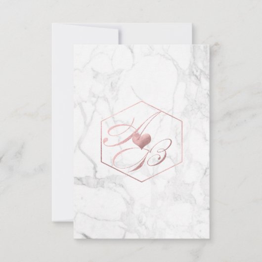 Marmer, Faux Roos Gold Fancy Script-Monogrammen Kaart (Voorkant)