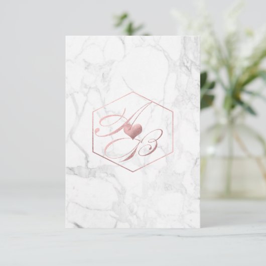 Marmer, Faux Roos Gold Fancy Script-Monogrammen Kaart (Staand voorkant)