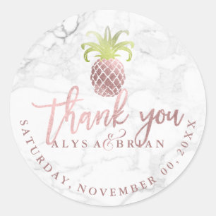 Marmer/Faux Roos Gouden Ananas Dank u Ronde Sticker