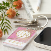 Marmer faux roos goudfolie roze geode-chic sleutelhanger (Voorkant Rechts)