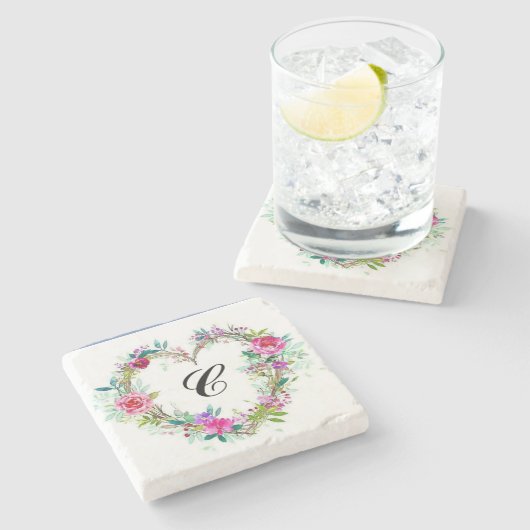 Marmer florale onderzetter met initiaal (Zijkant)