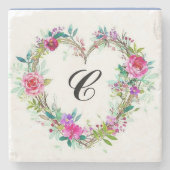 Marmer florale onderzetter met initiaal (Voorkant)