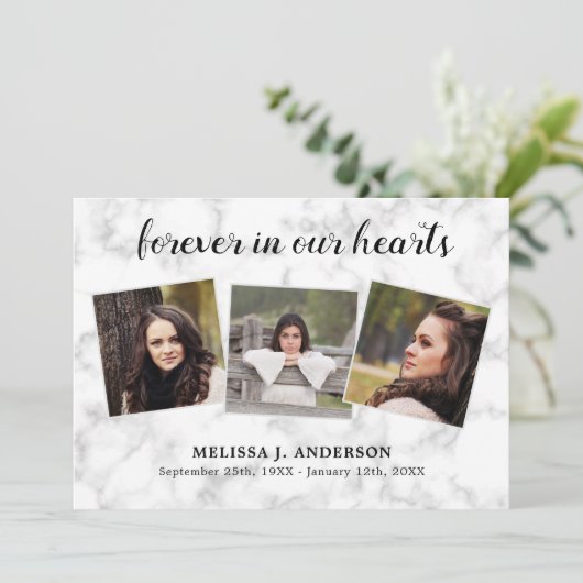 Marmer Forever in ons hart Sympathie begrafenis Bedankkaart (Staand voorkant)