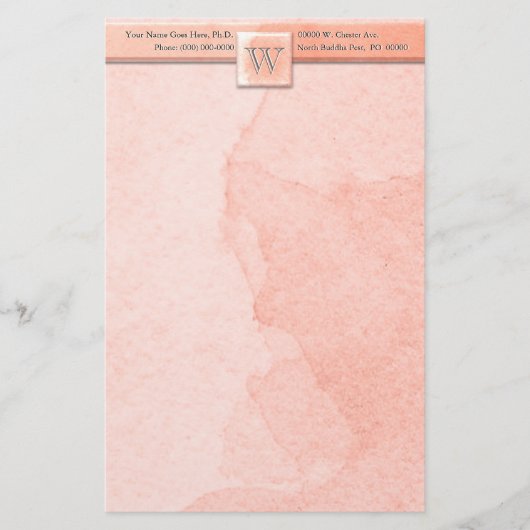 Marmer geëtst Monogram (roze) Briefpapier (Voorkant)