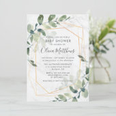 Marmer Geometric Gold Eucalyptus Baby shower Kaart (Staand voorkant)