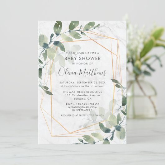 Marmer Geometric Gold Eucalyptus Baby shower Kaart (Staand voorkant)