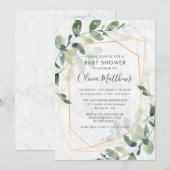 Marmer Geometric Gold Eucalyptus Baby shower Kaart (Voorkant / Achterkant)