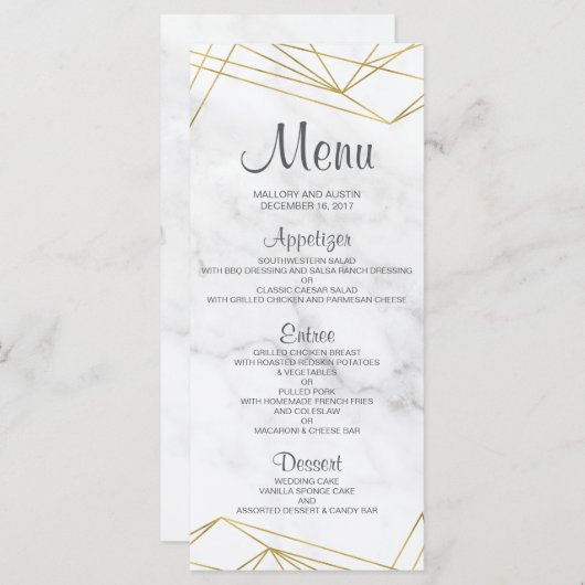 Marmer Geometrisch Elegant Bruiloft Menu Kaart (Voorkant / Achterkant)