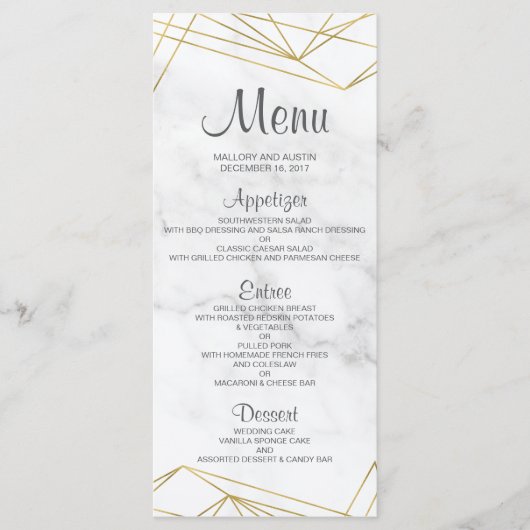 Marmer Geometrisch Elegant Bruiloft Menu Kaart (Voorkant)