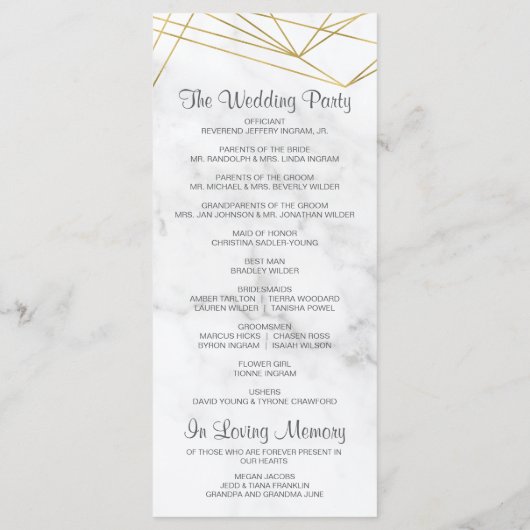 Marmer Geometrisch Modern Huwelijksprogramma Voor/ Programmakaart (Achterkant)