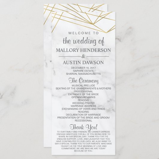 Marmer Geometrisch Modern Huwelijksprogramma Voor/ Programmakaart (Voorkant / Achterkant)