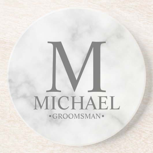 Marmer Gepersonaliseerd Monogram en Naam Groomsman Zandsteen Onderzetter (Voorkant)