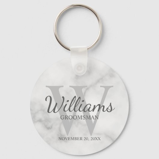 Marmer Gepersonaliseerd Script Groomsmen Sleutelhanger (Voorkant)