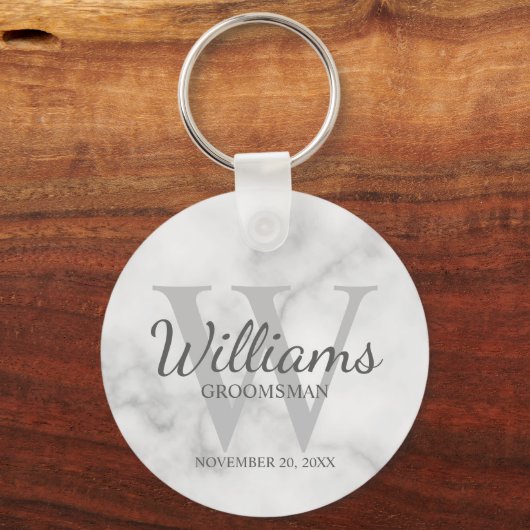 Marmer Gepersonaliseerd Script Groomsmen Sleutelhanger (Voorkant)