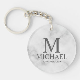 Marmer Gepersonaliseerde Groomsman Name&Monogram Sleutelhanger