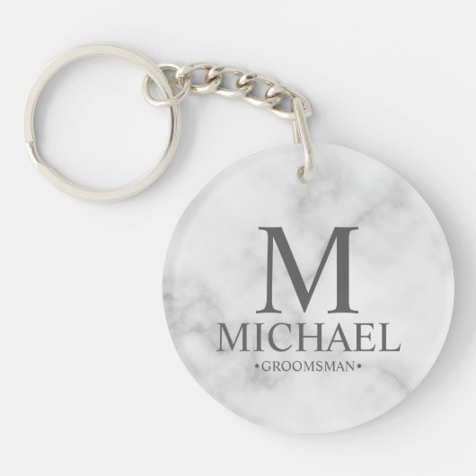 Marmer Gepersonaliseerde Groomsman Name&Monogram Sleutelhanger (Voorkant)