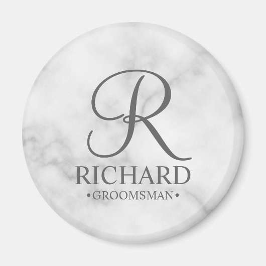 Marmer Gepersonaliseerde Groomsman's Naam en Monog Magneet (Voorkant)