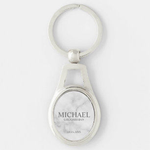 Marmer Gepersonaliseerde Groomsman's Naam en Monog Sleutelhanger