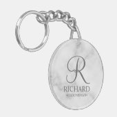 Marmer Gepersonaliseerde Groomsman's Naam en Monog Sleutelhanger (Voorkant Links)