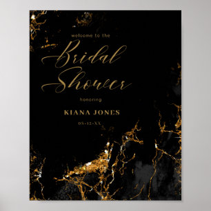 Marmer Glitter Bruidsdouche Zwart Goud ID644 Poster