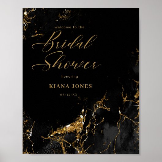 Marmer Glitter Bruidsdouche Zwart Goud ID644 Poster (Voorkant)