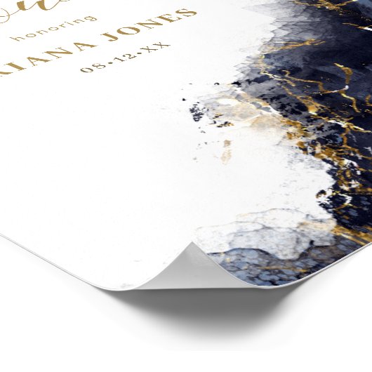Marmer Glitter Bruidsmeisje Feest Navy Blauw Goud  Poster (Hoek)