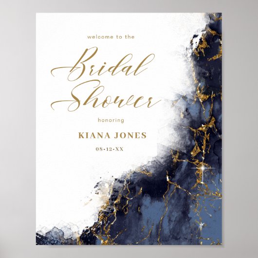Marmer Glitter Bruidsmeisje Feest Navy Blauw Goud  Poster (Voorkant)