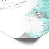 Marmer Glitter Bruiloft Feest Teal Zilver ID644 Poster (Hoek)