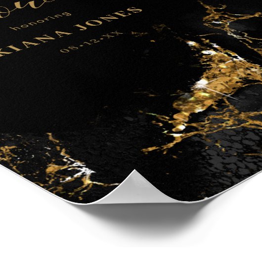 Marmer Glitter Bruiloft Feest Zwart Goud ID644 Poster (Hoek)