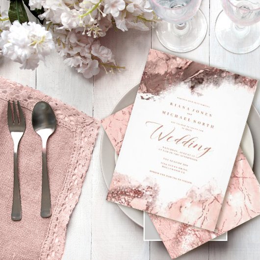 Marmer Glitter Bruiloft Roze Goud ID644 Kaart