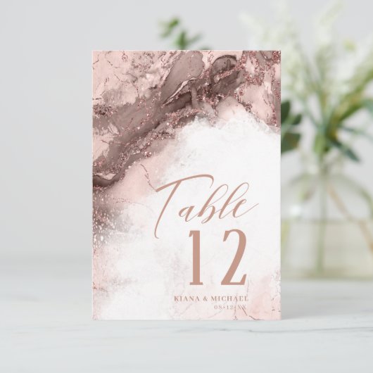 Marmer Glitter Bruiloft Roze Goud ID644 Kaart (Staand voorkant)