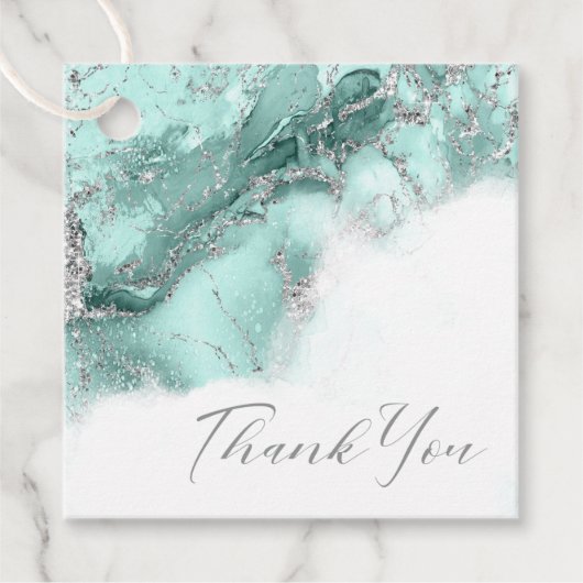 Marmer Glitter Bruiloft Teal Zilver ID644 Bedankjes Labels (Voorkant)