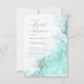 Marmer Glitter Bruiloft Turquoise Zilver ID644 Kaart (Voorkant)