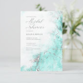 Marmer Glitter Bruiloft Turquoise Zilver ID644 Kaart (Staand voorkant)